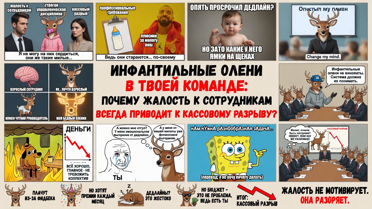 Инфантильные олени в твоей команде: почему жалость к сотрудникам всегда приводит к кассовому разрыву?