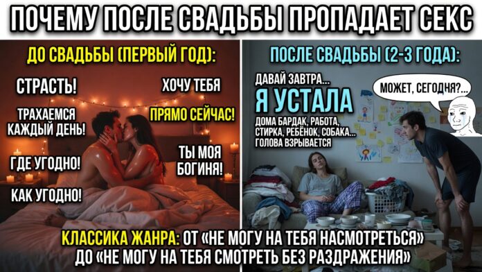 «Почему после свадьбы пропадает секс». Классика жанра: от страстных трахов до «давай завтра, я устала» за пару лет совместной жизни. «Почему после свадьбы пропадает секс». Классика жанра: от страстных трахов до «давай завтра, я устала» за пару лет совместной жизни.