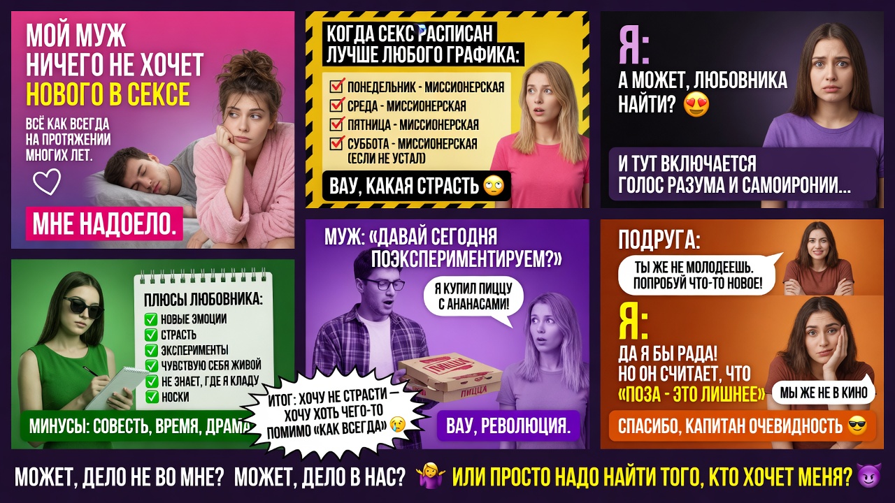 Мой муж ничего не хочет нового в сексе. Всё как всегда на протяжении многих лет. Мне надоело. Любовника найти?