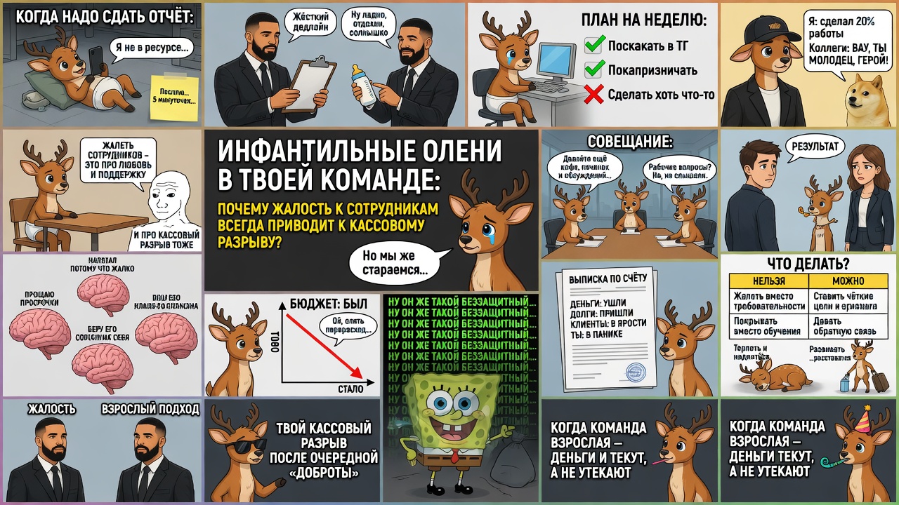 Инфантильные олени в твоей команде: почему жалость к сотрудникам всегда приводит к кассовому разрыву?