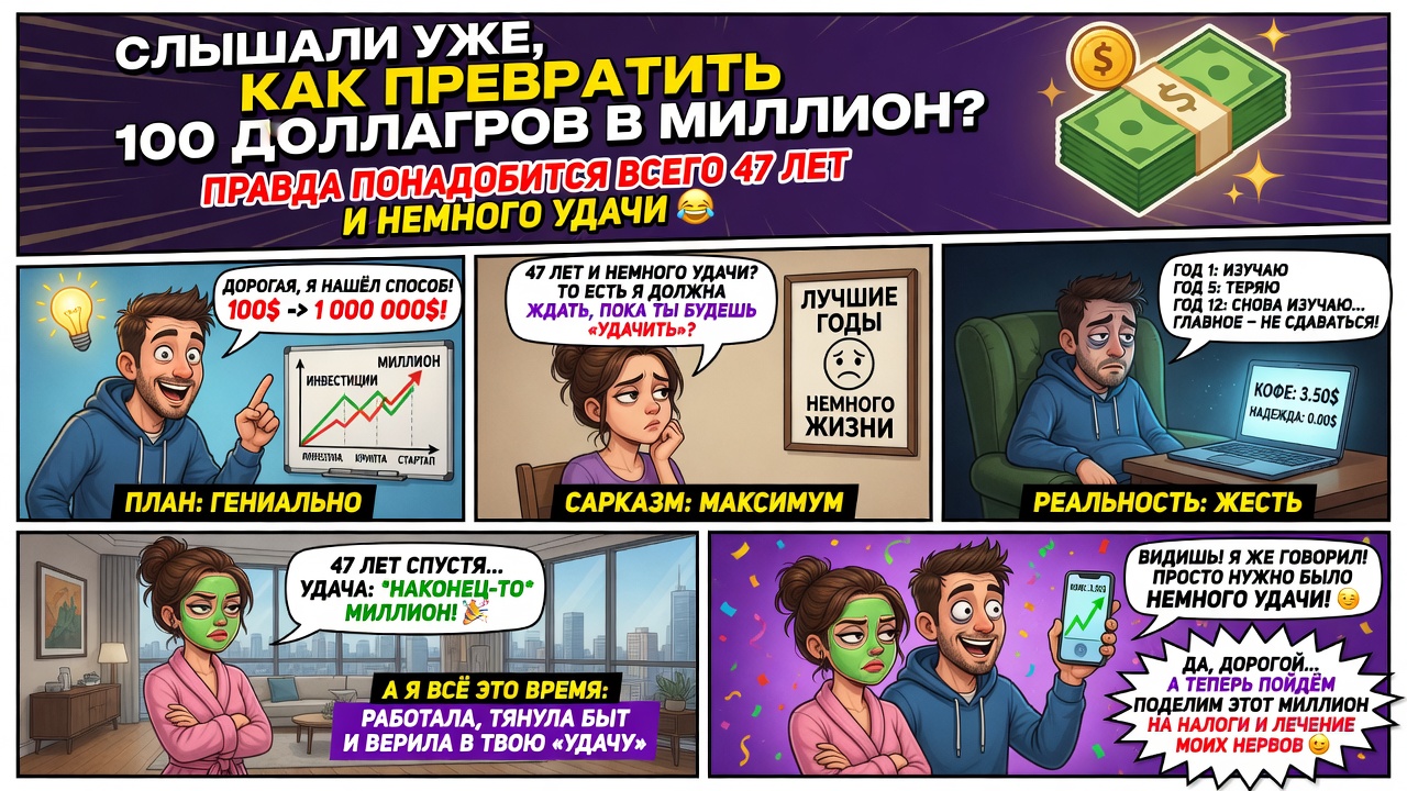 Слышали уже, как превратить 100 долларов в миллион? Правда, понадобится всего 47 лет и немного удачи
