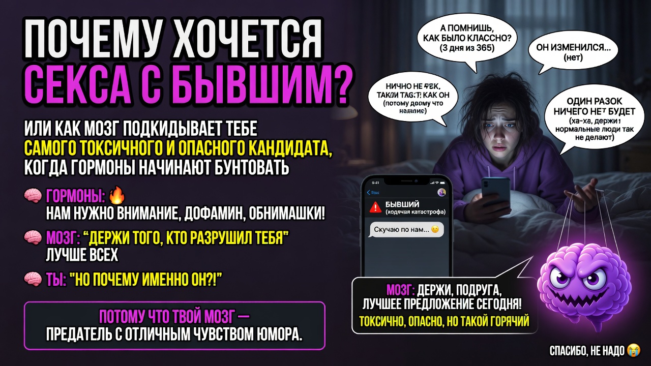 «Почему хочется секса с бывшим». Или как мозг подкидывает тебе самого токсичного и опасного кандидата, когда гормоны начинают бунтовать.