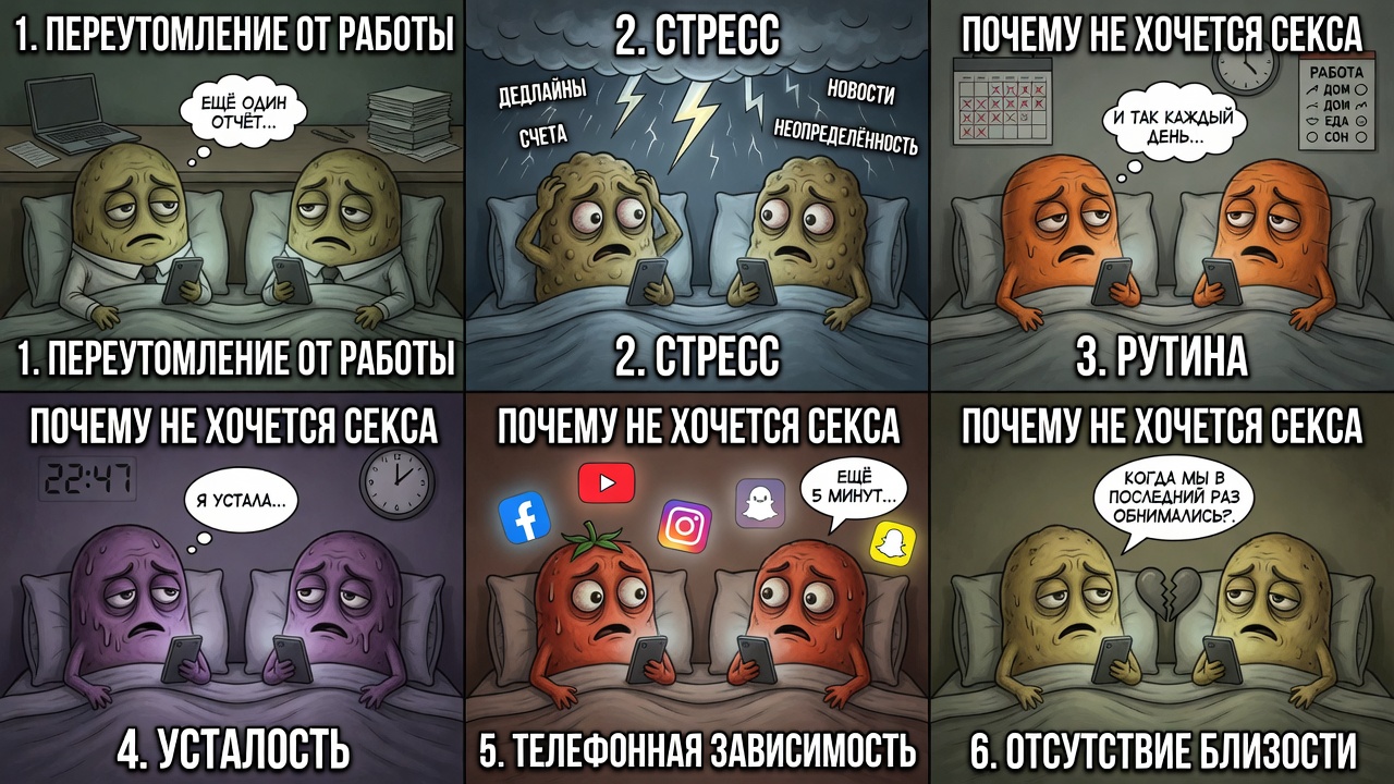 «Почему не хочется секса». Или как современные отношения, работа, стресс и «я устала» превращают некогда горячих людей в два овоща, которые лежат в одной постели и смотрят в телефоны