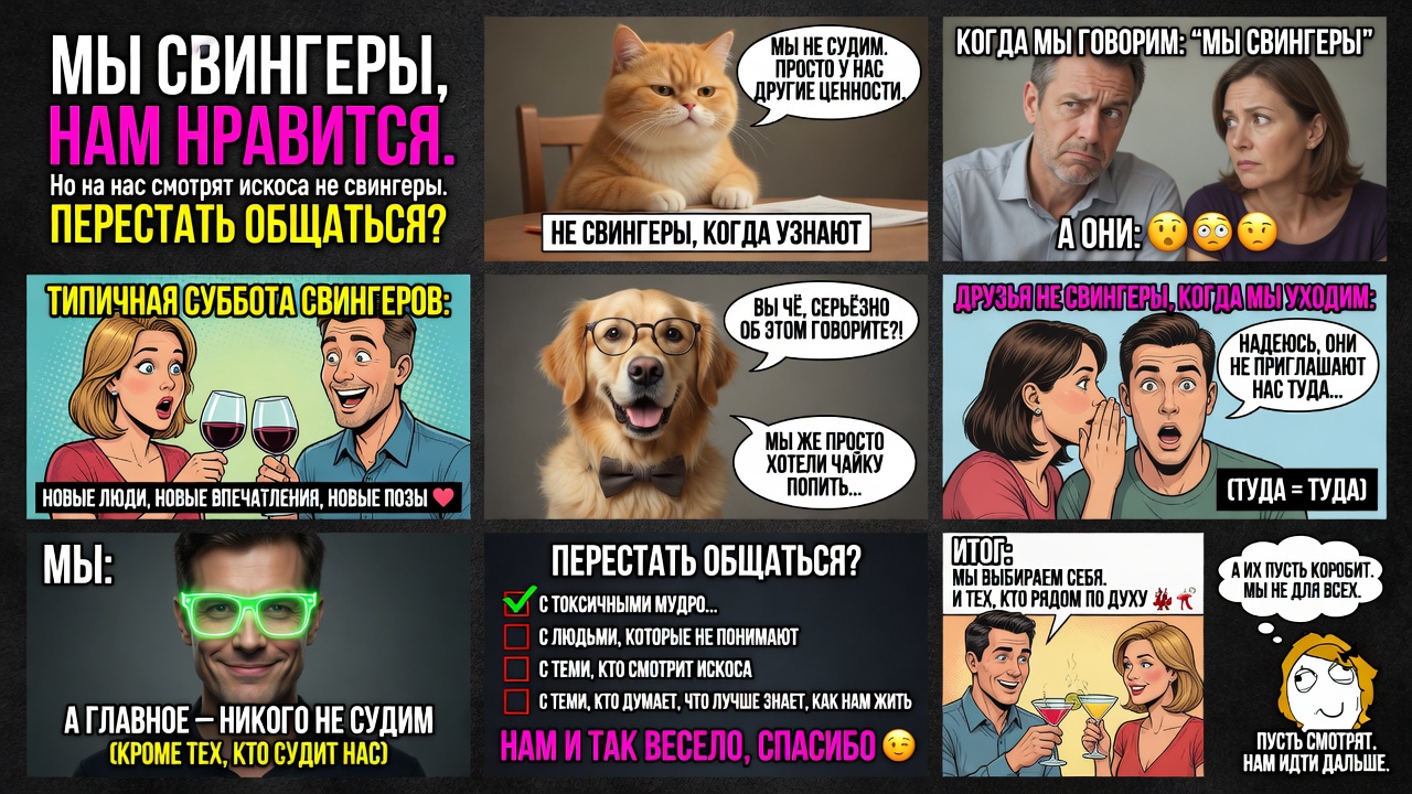 Свингеры. Нам нравится, а на нас все равно смотрят как на еПанутых. Перестать общаться со всеми этими «нормальными»?