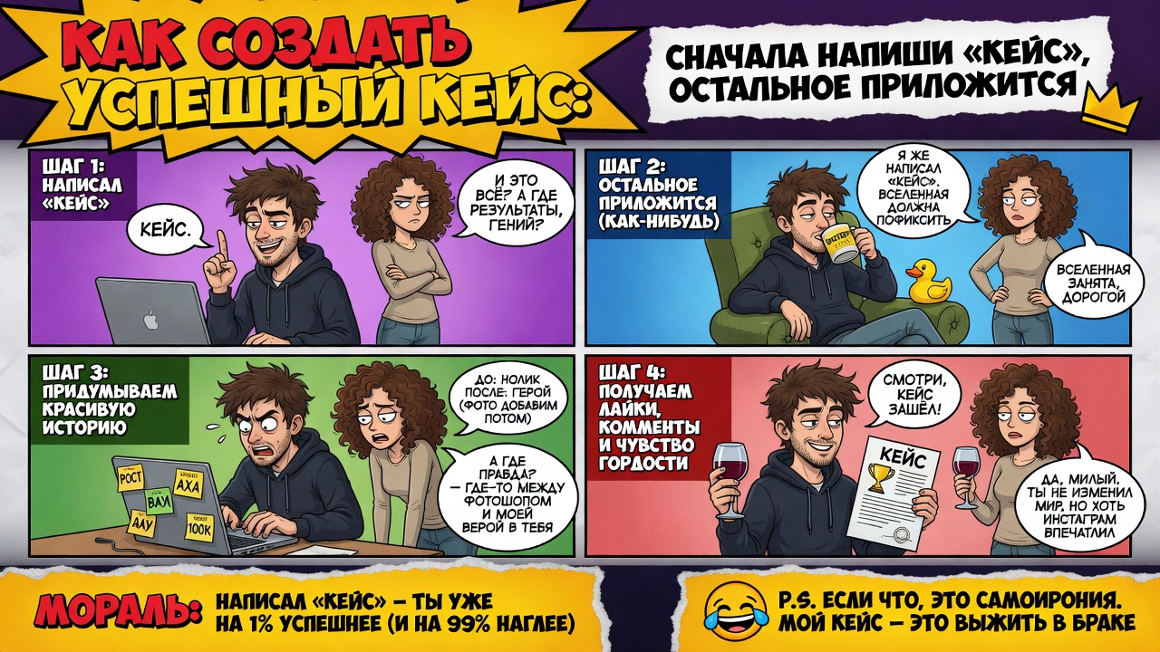 Коучи учат чистой магии: "Как создать успешный кейс: сначала напиши „КЕЙС“, остальное приложится"