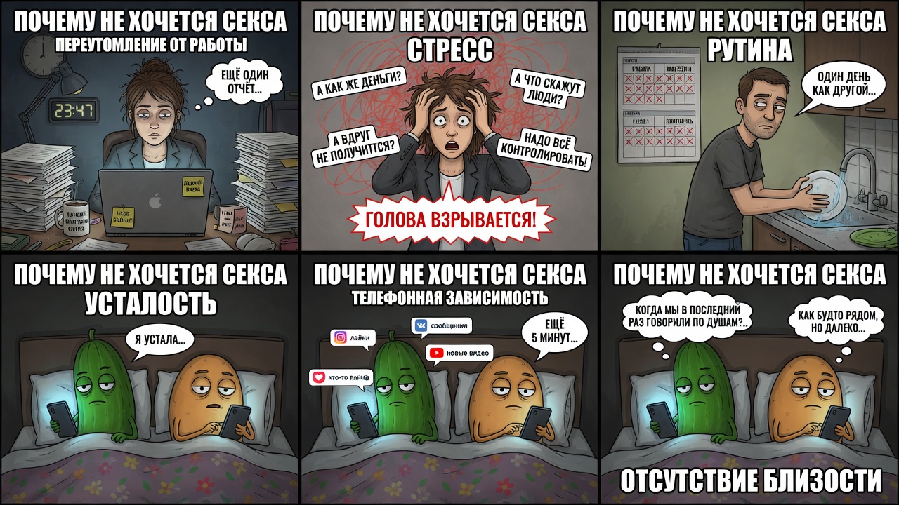 «Почему не хочется секса». Или как современные отношения, работа, стресс и «я устала» превращают некогда горячих людей в два овоща, которые лежат в одной постели и смотрят в телефоны