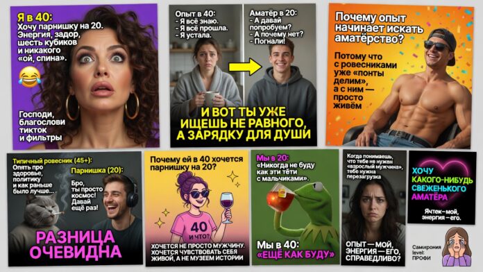 Почему ей в 40 хочется парнишку на 20. Почему опыт вдруг начинает искать аматорство?