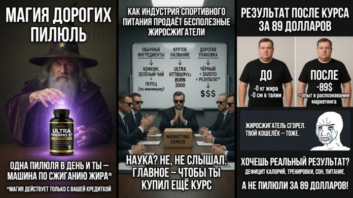 Магия дорогих пилюль. Как индустрия спортивного питания навязывает бесполезные жиросжигатели, чтобы просто опустошить твой кошелек Магия дорогих пилюль. Как индустрия спортивного питания навязывает бесполезные жиросжигатели, чтобы просто опустошить твой кошелек