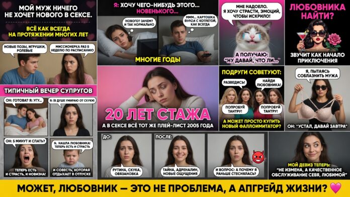 Мой муж ничего не хочет нового в сексе. Всё как всегда на протяжении многих лет. Мне надоело. Любовника найти? Мой муж ничего не хочет нового в сексе. Всё как всегда на протяжении многих лет. Мне надоело. Любовника найти?