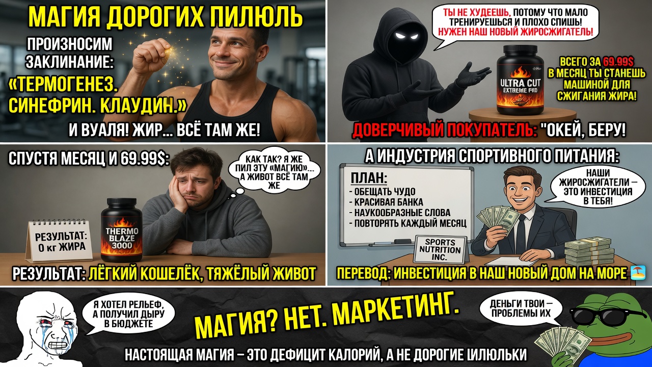 Магия дорогих пилюль. Как индустрия спортивного питания навязывает бесполезные жиросжигатели, чтобы просто опустошить твой кошелек