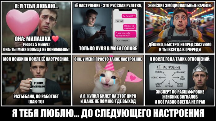 «Я тебя люблю… до следующего настроения». Как женские эмоциональные качели превращают мужиков в бесплатный аттракцион с разъёПанной психикой. «Я тебя люблю… до следующего настроения». Как женские эмоциональные качели превращают мужиков в бесплатный аттракцион с разъёПанной психикой.