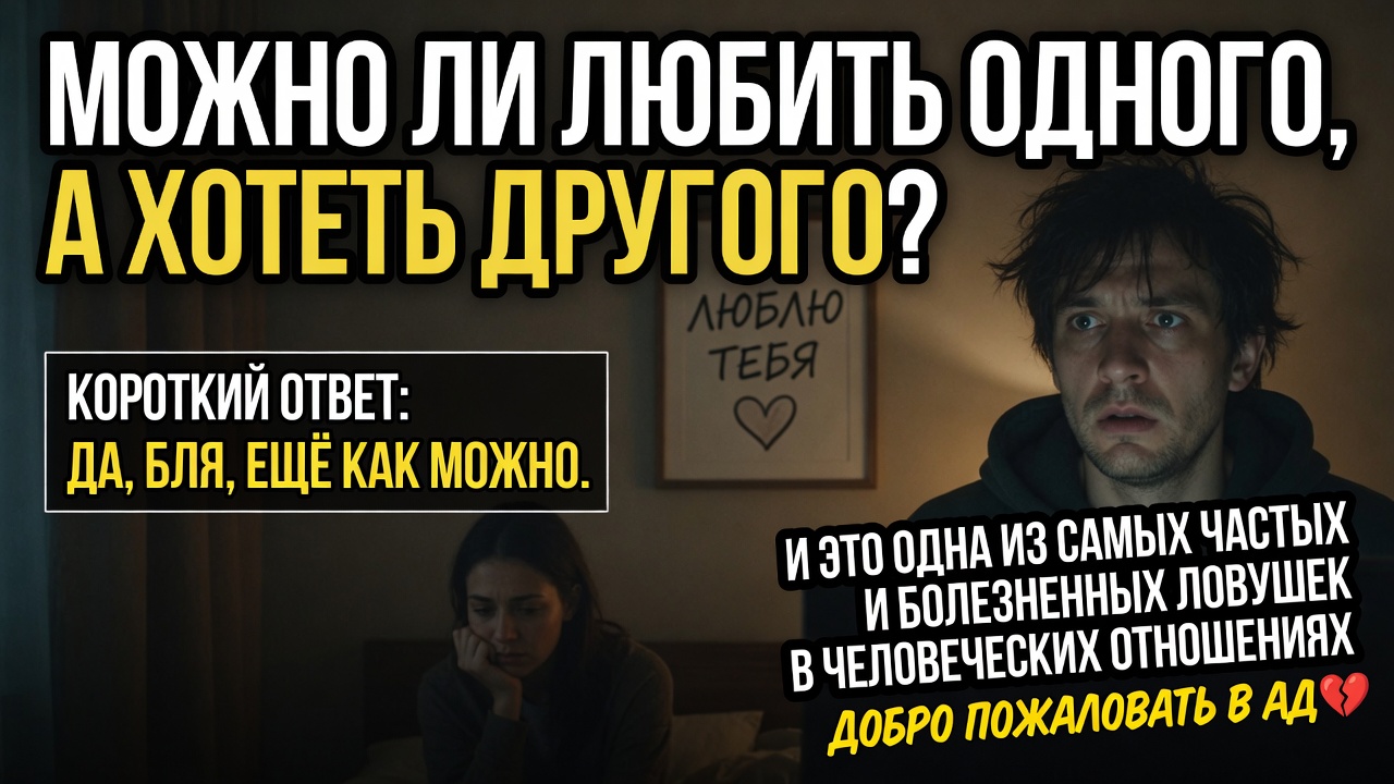 «Можно ли любить одного, а хотеть другого». Короткий ответ: да, бля, ещё как можно. И это одна из самых частых и болезненных ловушек в человеческих отношениях