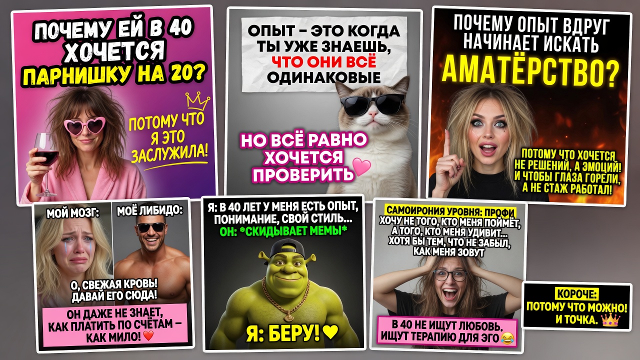 Почему ей в 40 хочется парнишку на 20. Почему опыт вдруг начинает искать аматорство?