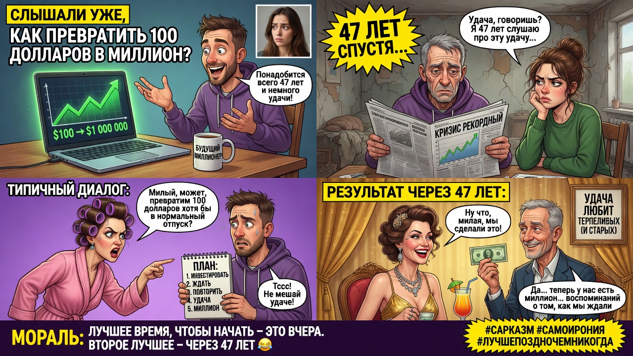 Слышали уже, как превратить 100 долларов в миллион? Правда, понадобится всего 47 лет и немного удачи
