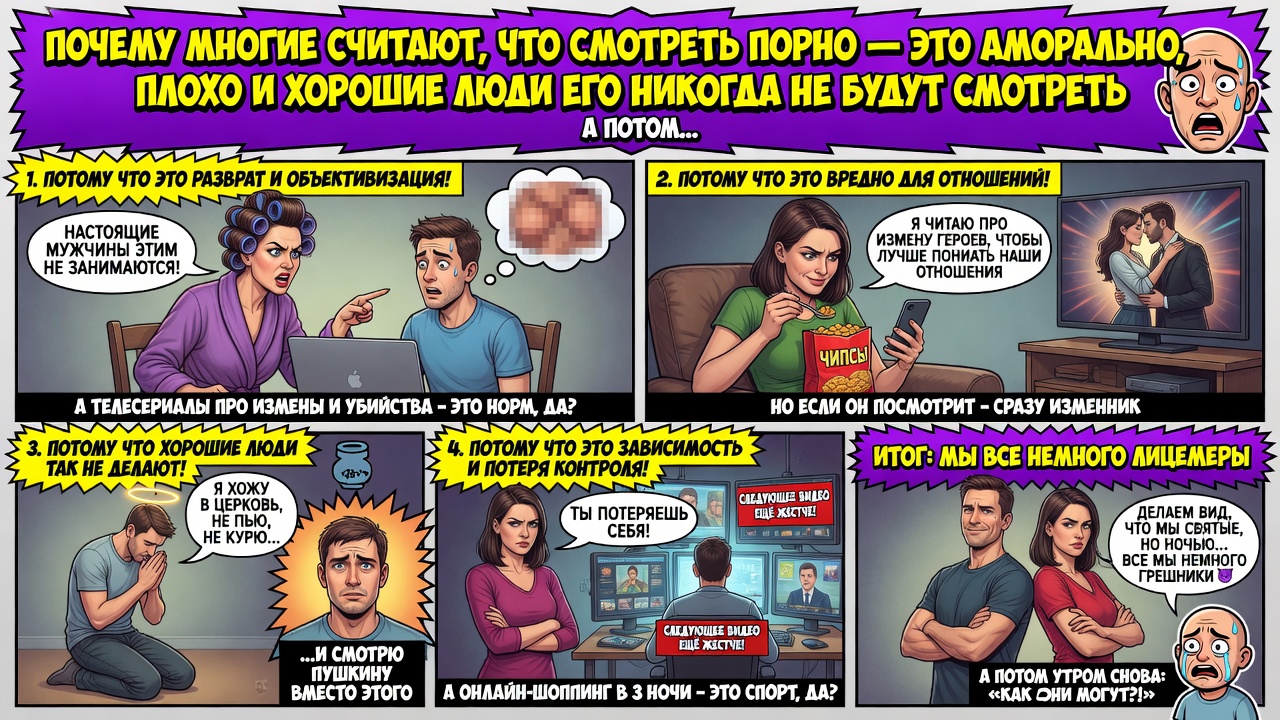 Почему многие считают, что смотреть порно — это аморально, плохо, и хорошие люди его никогда не смотрят