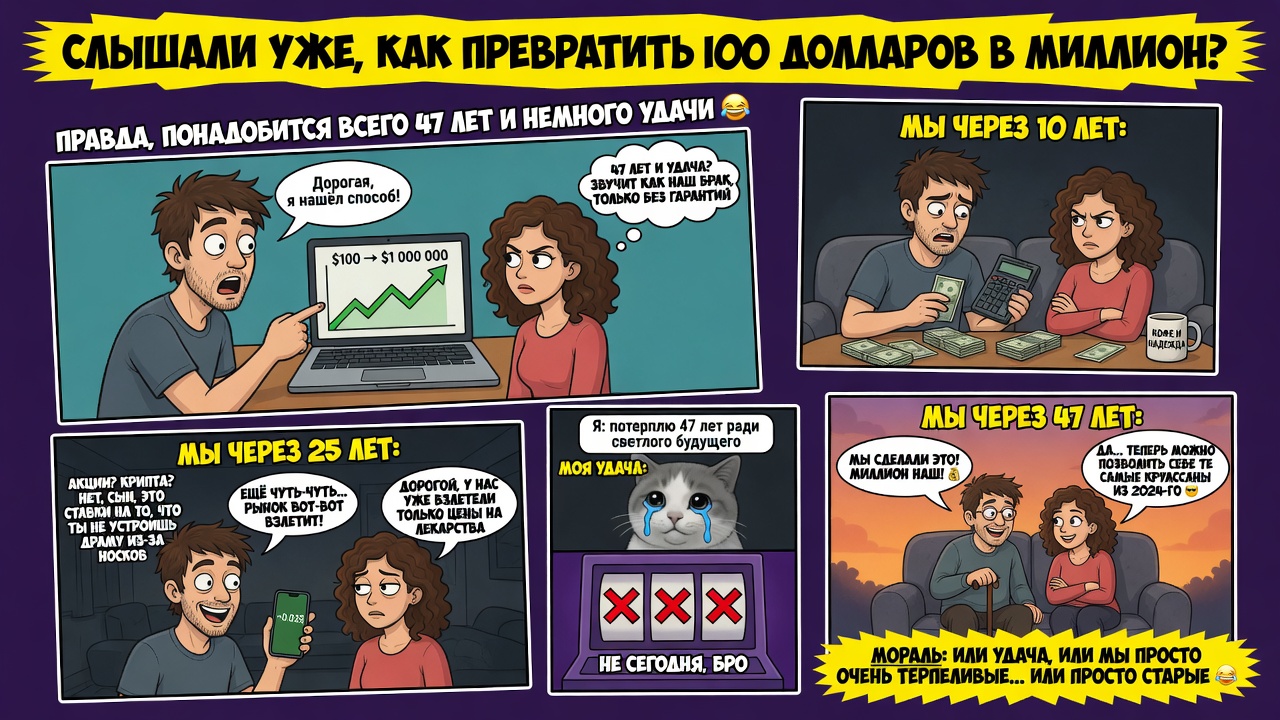 Слышали уже, как превратить 100 долларов в миллион? Правда, понадобится всего 47 лет и немного удачи