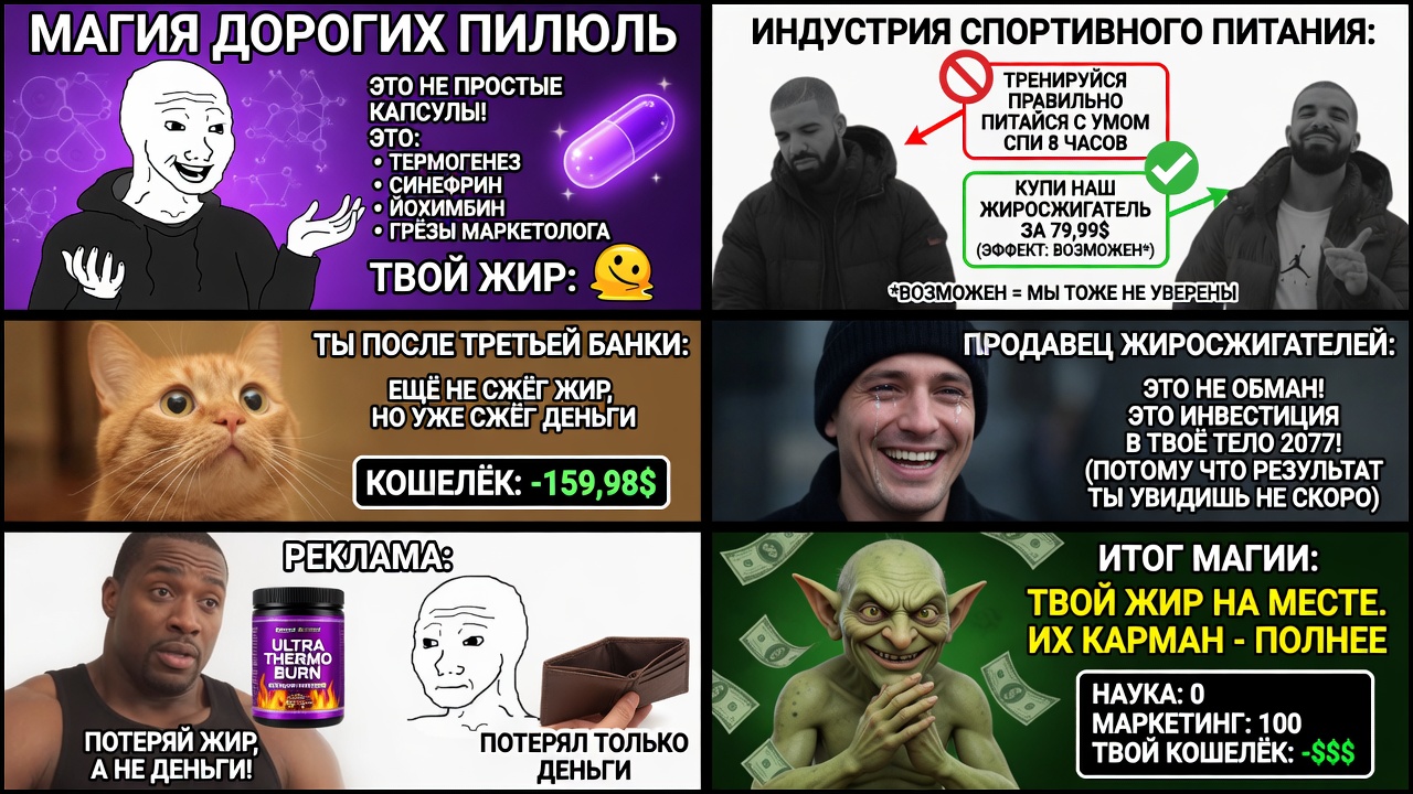 Магия дорогих пилюль. Как индустрия спортивного питания навязывает бесполезные жиросжигатели, чтобы просто опустошить твой кошелек